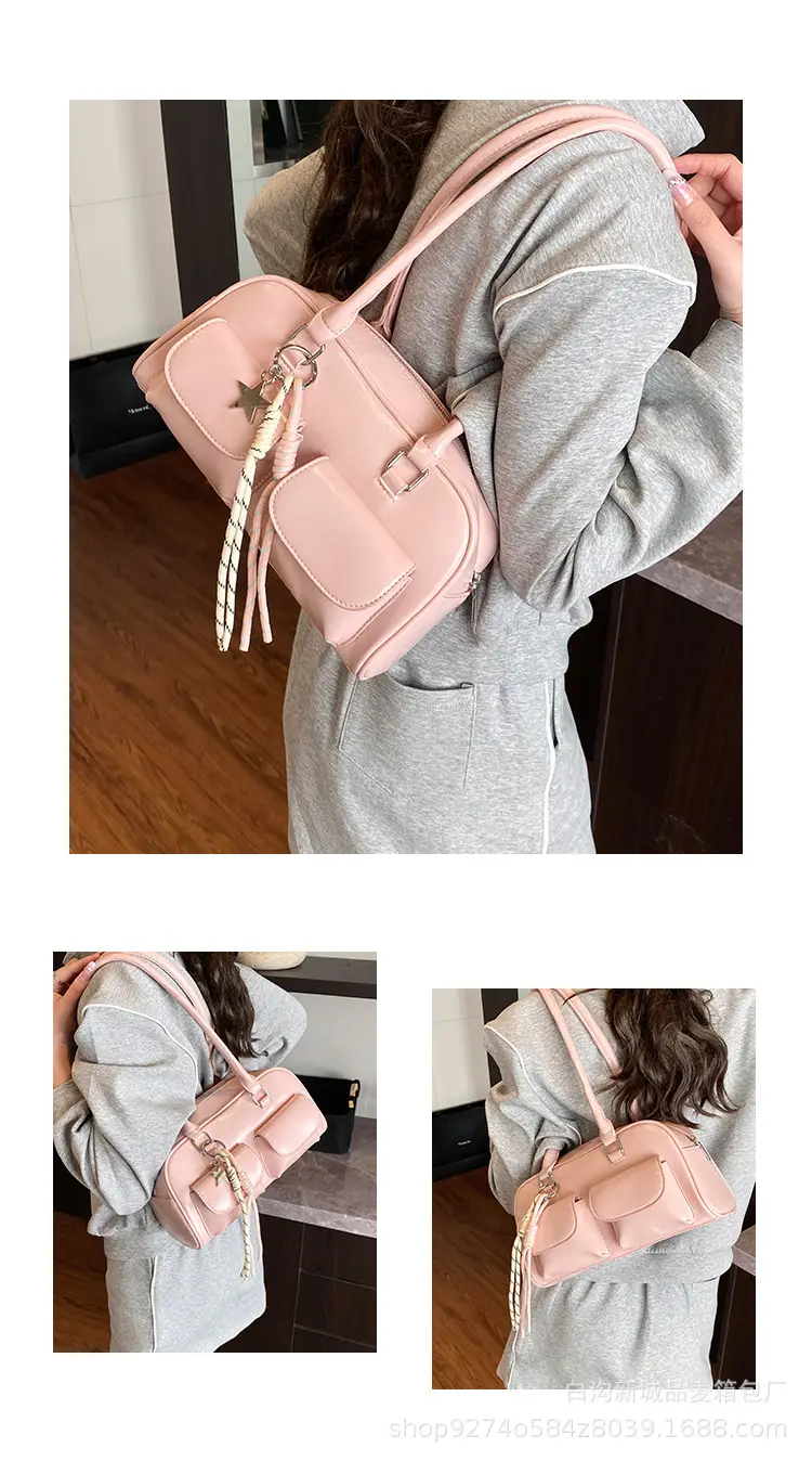 Black Korean Style Double-Pocket Shoulder Bag — feature 4