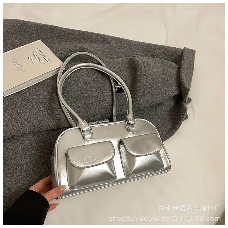 Black Korean Style Double-Pocket Shoulder Bag - Image 6