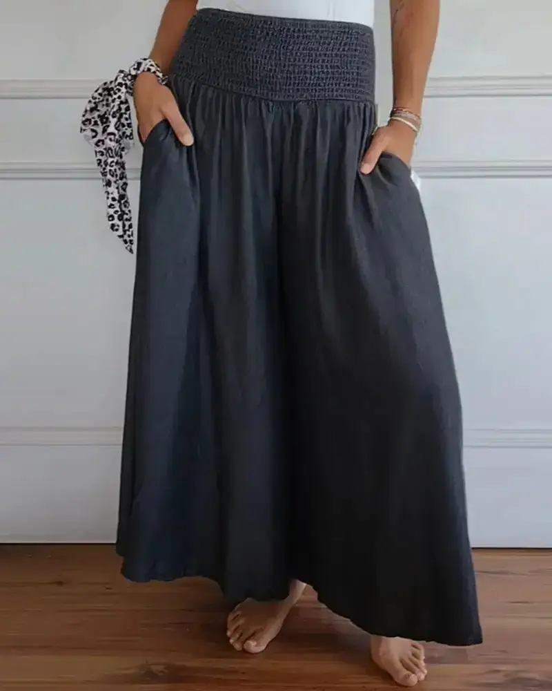 Women's Floral Wide Leg Pants with Elastic Waistband — feature 2