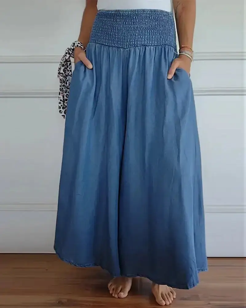 Women's Floral Wide Leg Pants with Elastic Waistband — feature 4