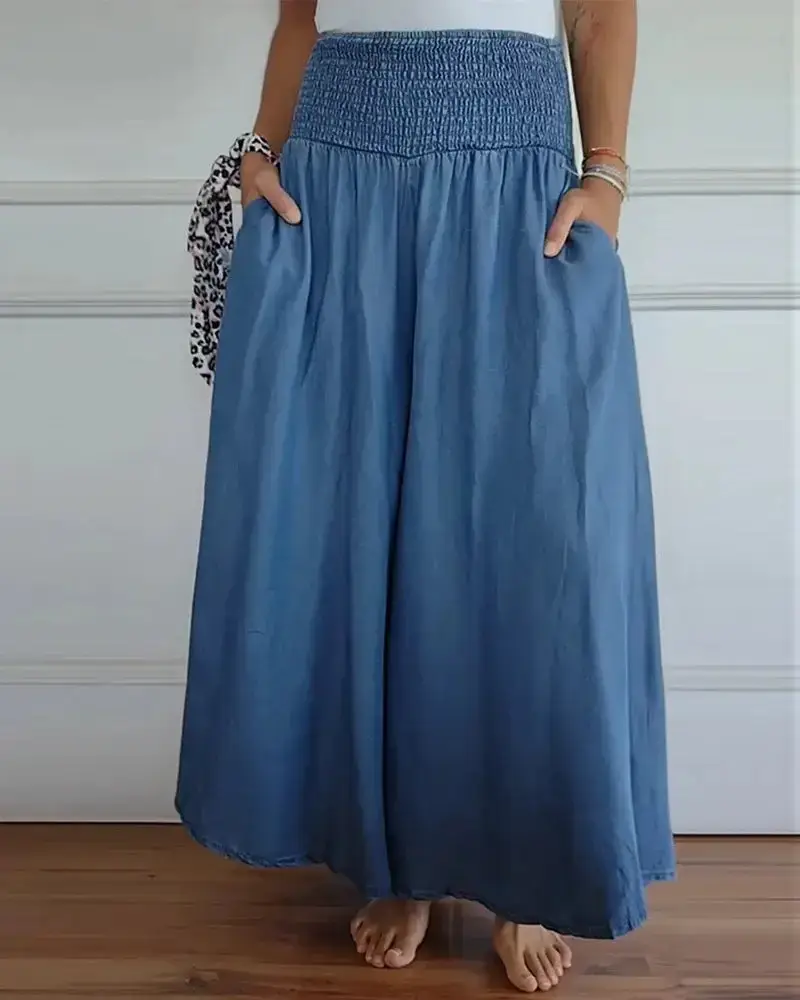 Women's Floral Wide Leg Pants with Elastic Waistband - Image 2