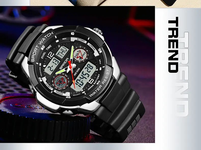 Sanda Black Sport Watch with Digital Display & Chronograph — feature 39