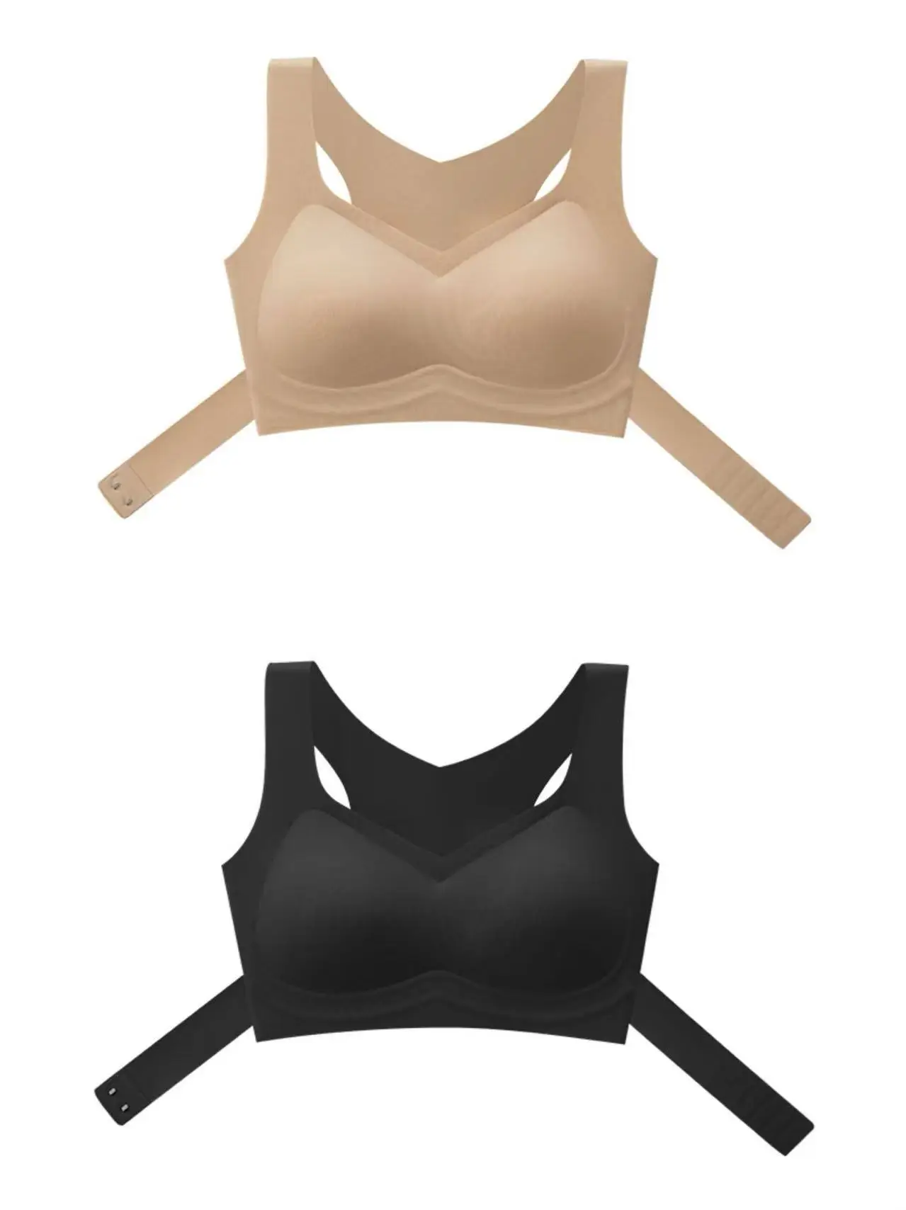 Women's Beige Anti-Sagging Pull-Up Sports Bra with Front Buckle - Image 10