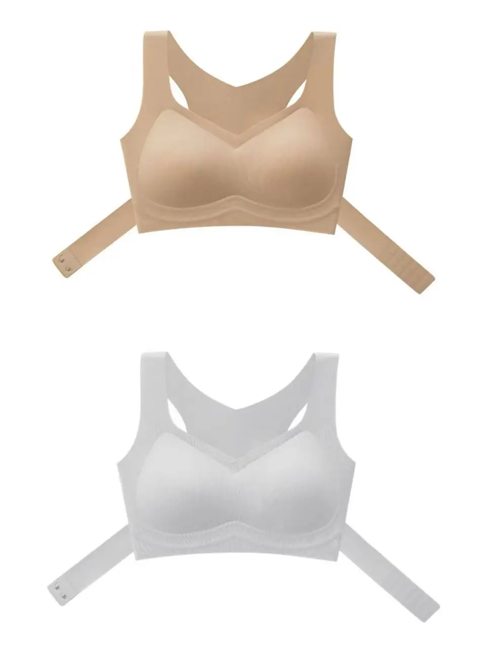 Women's Beige Anti-Sagging Pull-Up Sports Bra with Front Buckle - Image 11
