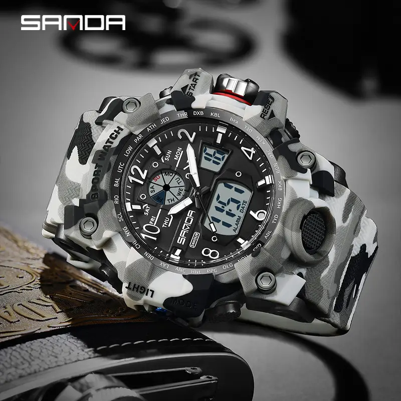 Sanda Military Camo LED Digital Watch Green - Image 26