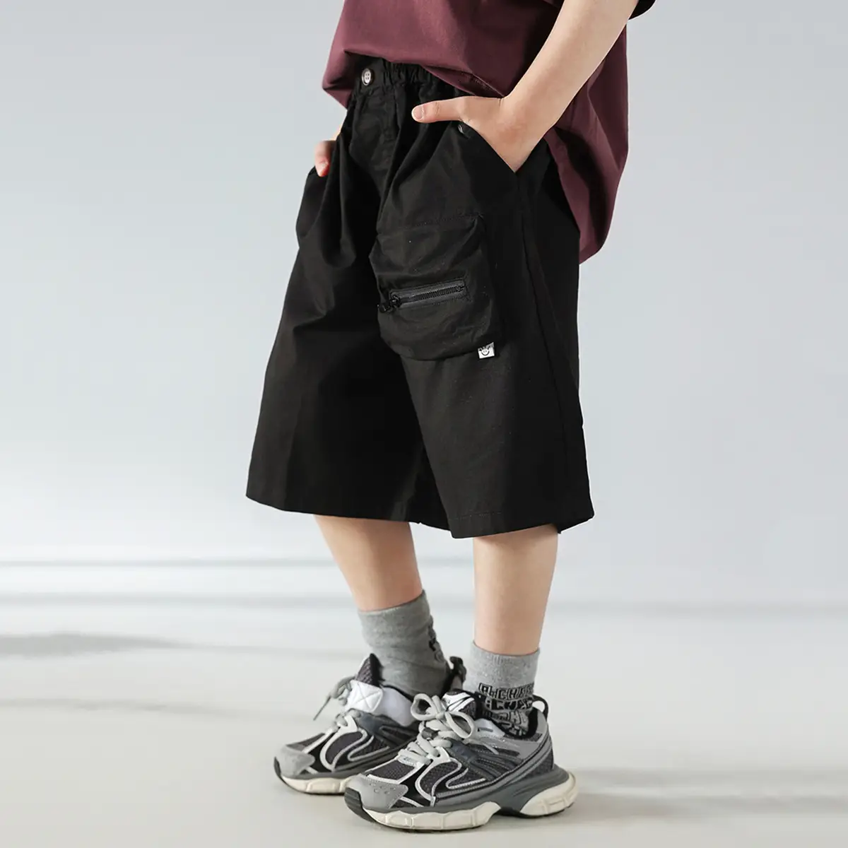 Boys Summer Hooded Vest Shorts Set Maroon White 2025 - Image 3
