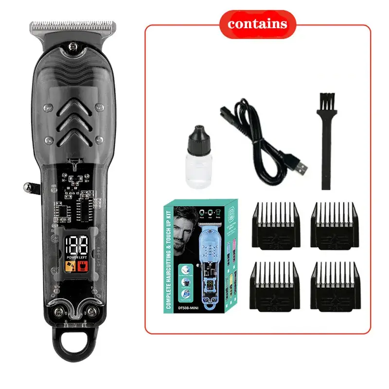 Transparent Cross-Border Hair Clipper Lcd Retro Oil Head Electric Clipper Shaving Hair Clipper Rechargeable