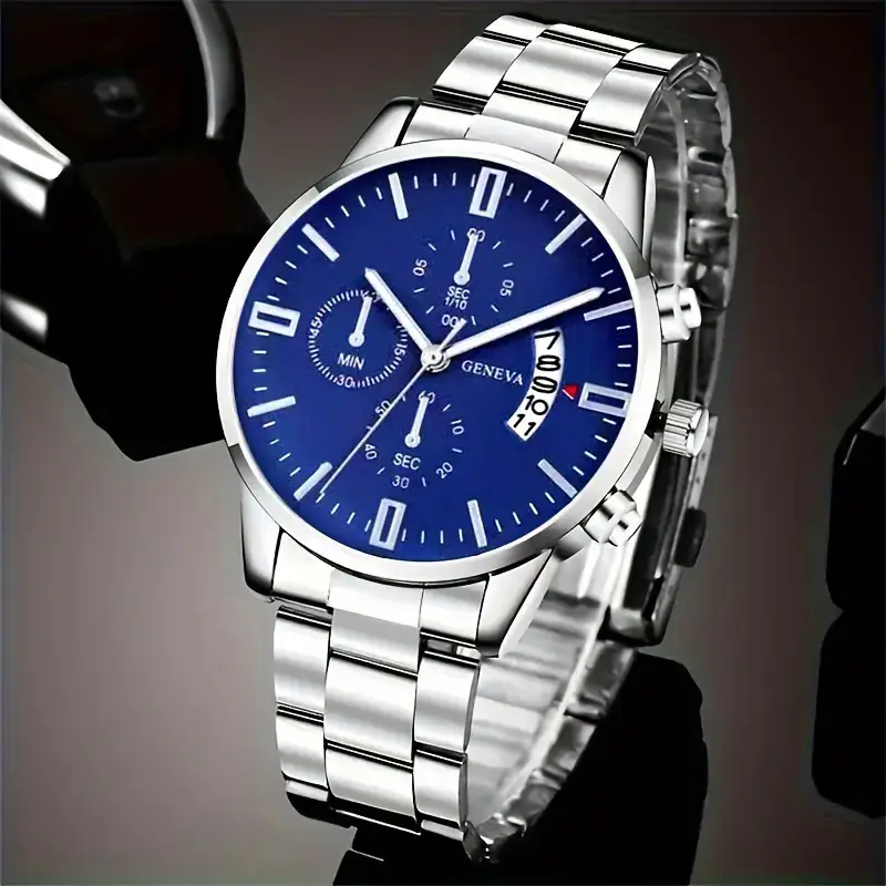 Cross-border explosions calendar steel band watch large dial three-eye quartz watch cross-border business men's watch manufacturers wholesale