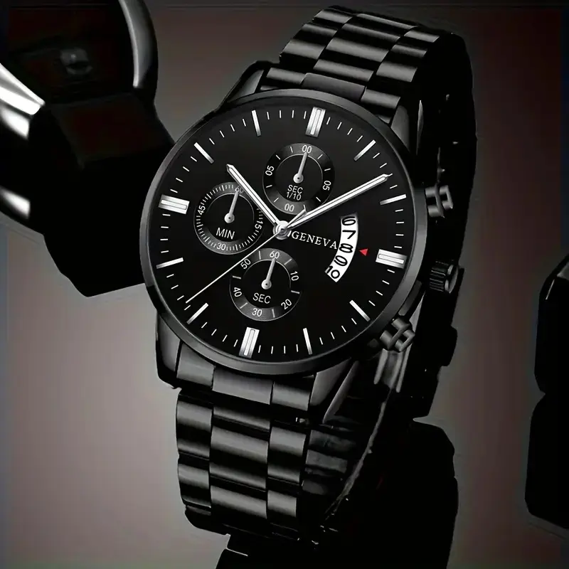 Cross-border explosions calendar steel band watch large dial three-eye quartz watch cross-border business men's watch manufacturers wholesale — feature 2