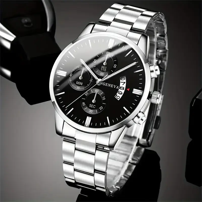 Cross-border explosions calendar steel band watch large dial three-eye quartz watch cross-border business men's watch manufacturers wholesale — feature 3