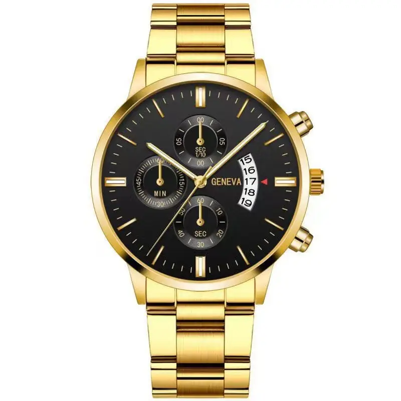 Cross-border explosions calendar steel band watch large dial three-eye quartz watch cross-border business men's watch manufacturers wholesale