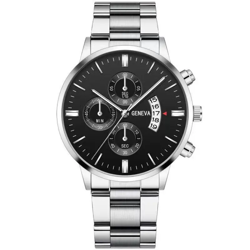 Cross-border explosions calendar steel band watch large dial three-eye quartz watch cross-border business men's watch manufacturers wholesale