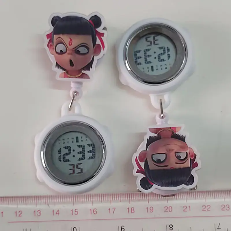 Nezha Expression Nurse Chest Watch Retractable Medical Digital Electronic Hanging Watch Pocket Watch Clip Student Backpack Hanging Watch - Image 7