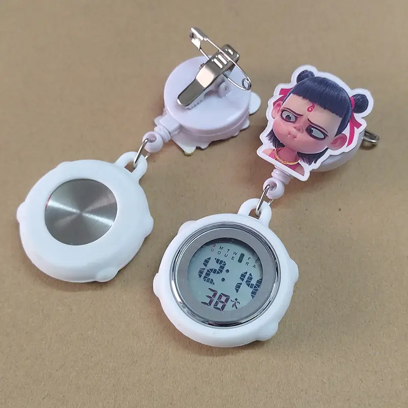 Nezha Expression Nurse Chest Watch Retractable Medical Digital Electronic Hanging Watch Pocket Watch Clip Student Backpack Hanging Watch - Image 8