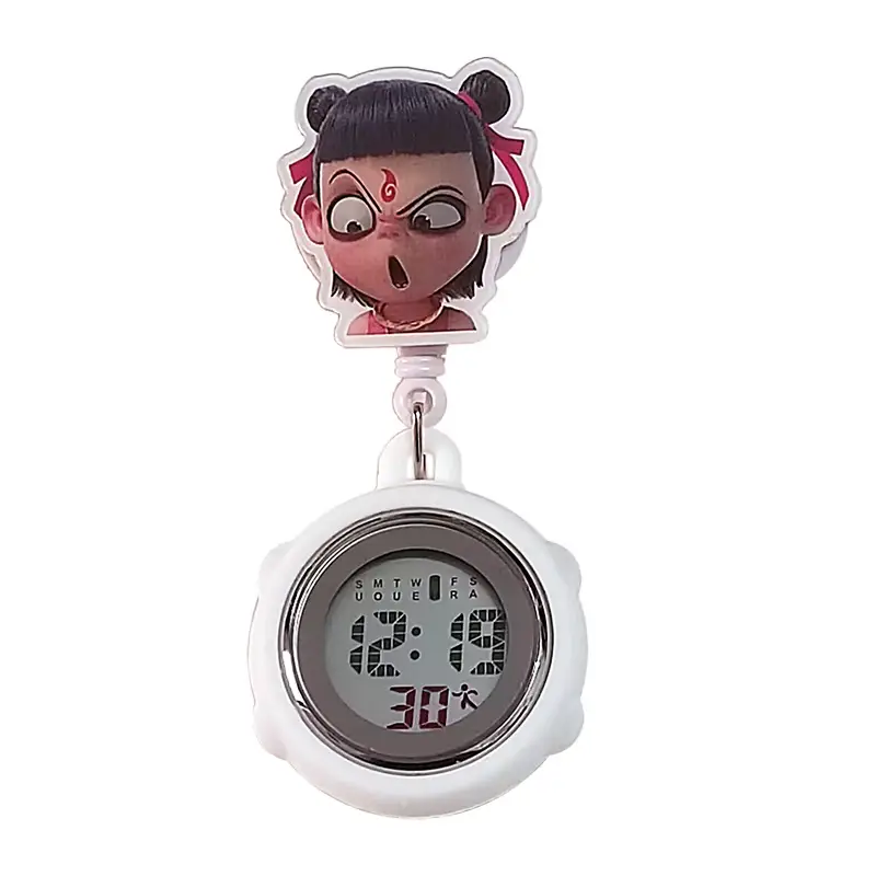 Nezha Expression Nurse Chest Watch Retractable Medical Digital Electronic Hanging Watch Pocket Watch Clip Student Backpack Hanging Watch - Image 9