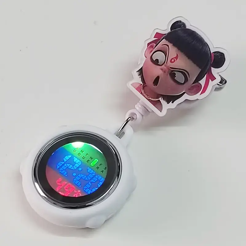 Nezha Expression Nurse Chest Watch Retractable Medical Digital Electronic Hanging Watch Pocket Watch Clip Student Backpack Hanging Watch — feature 11