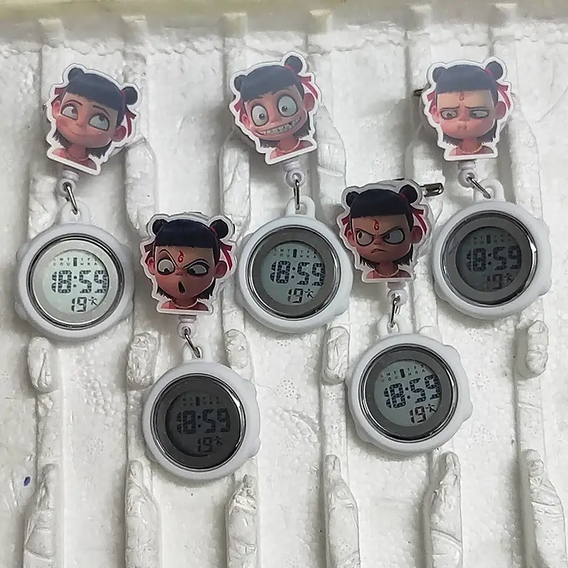 Nezha Expression Nurse Chest Watch Retractable Medical Digital Electronic Hanging Watch Pocket Watch Clip Student Backpack Hanging Watch — feature 13