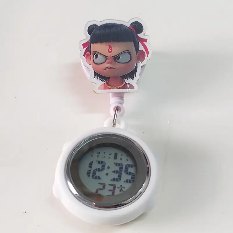 Nezha Expression Nurse Chest Watch Retractable Medical Digital Electronic Hanging Watch Pocket Watch Clip Student Backpack Hanging Watch — feature 14