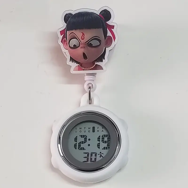 Nezha Expression Nurse Chest Watch Retractable Medical Digital Electronic Hanging Watch Pocket Watch Clip Student Backpack Hanging Watch — feature 15