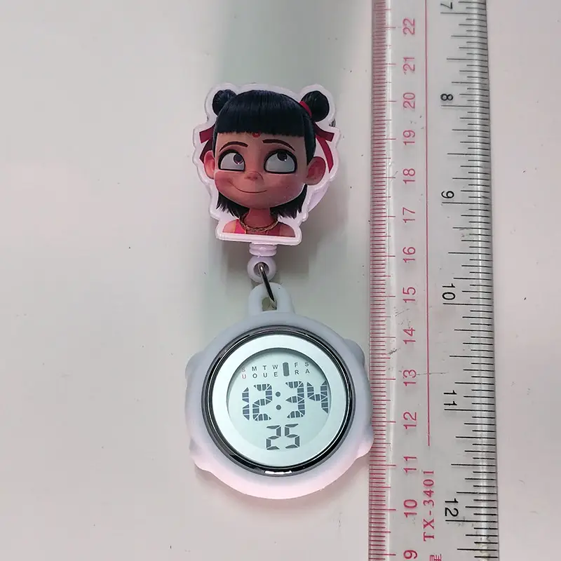 Nezha Expression Nurse Chest Watch Retractable Medical Digital Electronic Hanging Watch Pocket Watch Clip Student Backpack Hanging Watch — feature 3