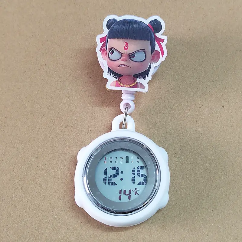 Nezha Expression Nurse Chest Watch Retractable Medical Digital Electronic Hanging Watch Pocket Watch Clip Student Backpack Hanging Watch - Image 3