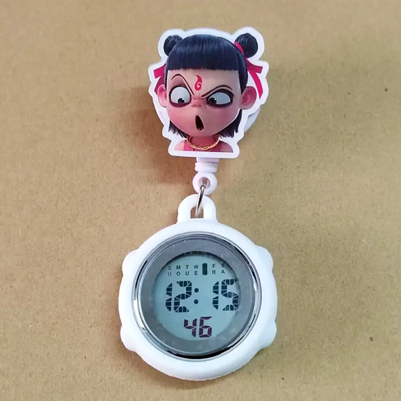 Nezha Expression Nurse Chest Watch Retractable Medical Digital Electronic Hanging Watch Pocket Watch Clip Student Backpack Hanging Watch - Image 4