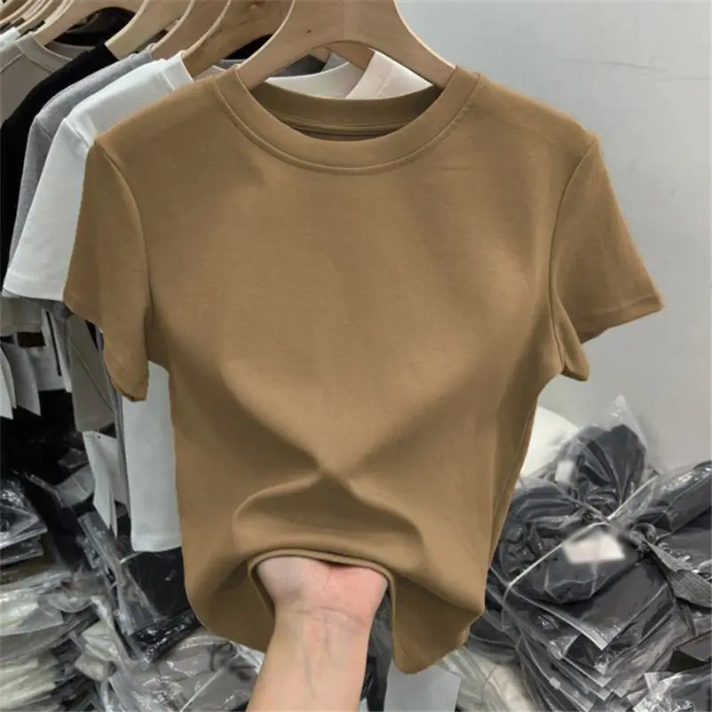 White Pure Cotton Short-Sleeve T-Shirt for Women, Slim Fit, Summer High-End Style, Round Neck, Slimming Short Base Shirt Top — feature 15