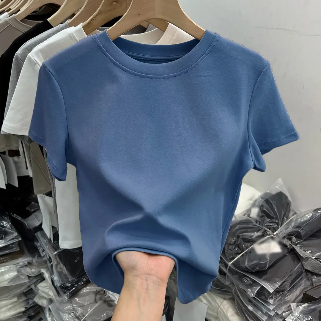 White Pure Cotton Short-Sleeve T-Shirt for Women, Slim Fit, Summer High-End Style, Round Neck, Slimming Short Base Shirt Top