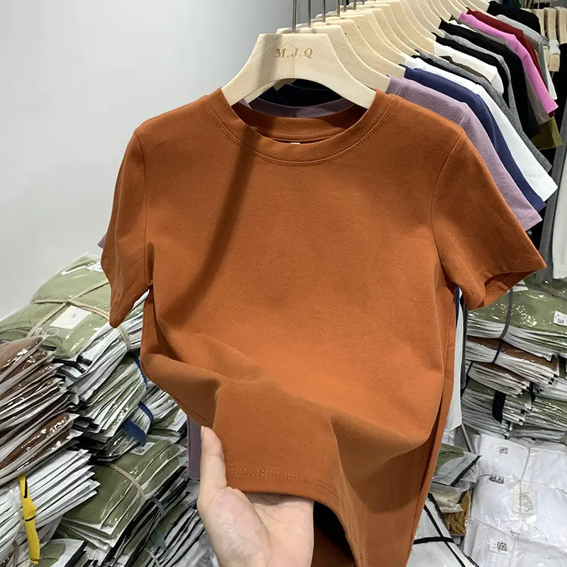White Pure Cotton Short-Sleeve T-Shirt for Women, Slim Fit, Summer High-End Style, Round Neck, Slimming Short Base Shirt Top
