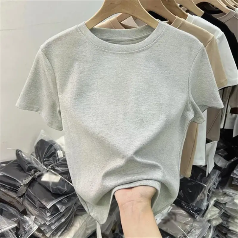 White Pure Cotton Short-Sleeve T-Shirt for Women, Slim Fit, Summer High-End Style, Round Neck, Slimming Short Base Shirt Top