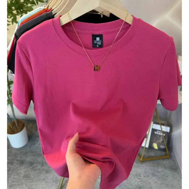 White Pure Cotton Short-Sleeve T-Shirt for Women, Slim Fit, Summer High-End Style, Round Neck, Slimming Short Base Shirt Top