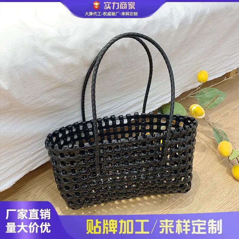 2025 Summer Hollow Beige Woven Beach Bag - Image 4