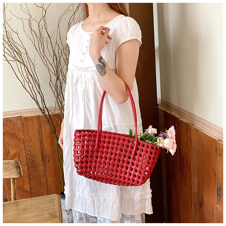 2025 Summer Hollow Beige Woven Beach Bag — feature 19