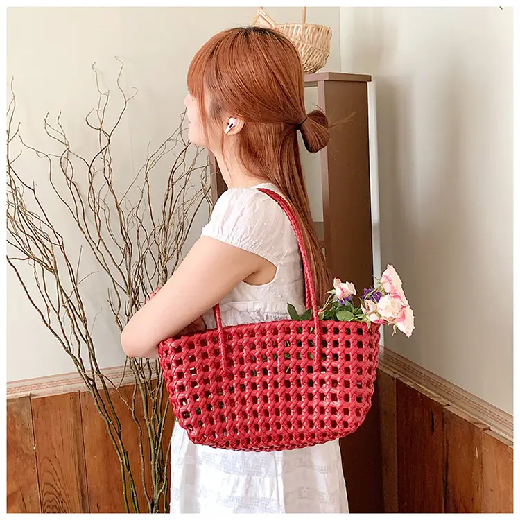 2025 Summer Hollow Beige Woven Beach Bag — feature 21