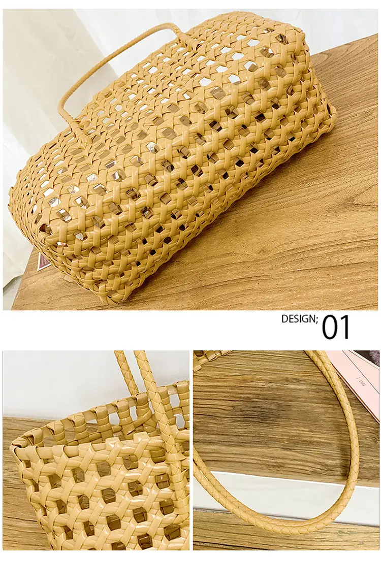 2025 Summer Hollow Beige Woven Beach Bag — feature 24