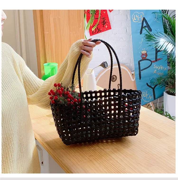2025 Summer Hollow Beige Woven Beach Bag — feature 3