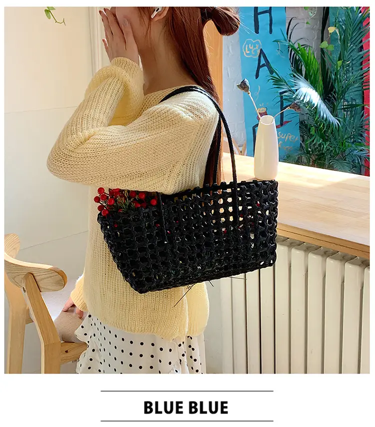 2025 Summer Hollow Beige Woven Beach Bag — feature 7