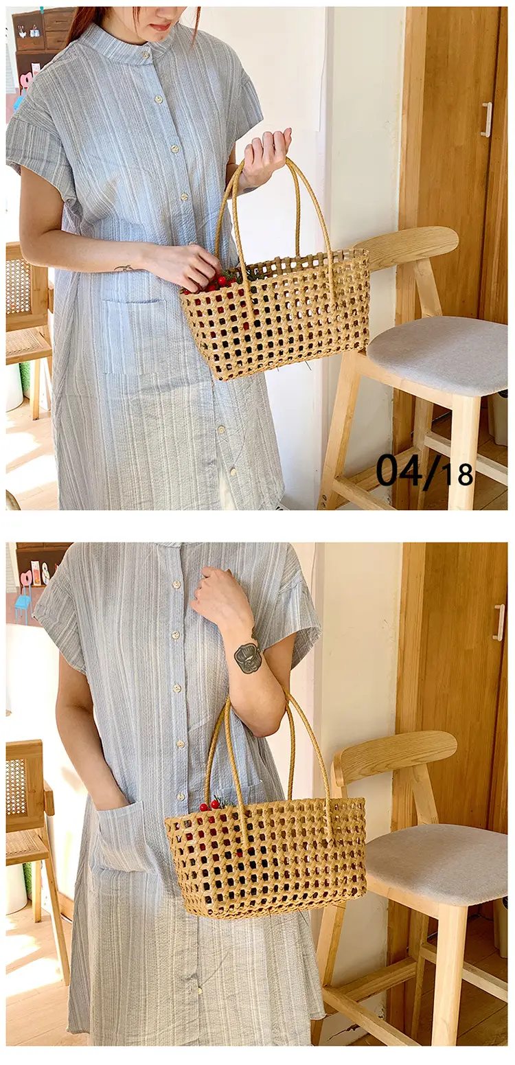 2025 Summer Hollow Beige Woven Beach Bag — feature 8