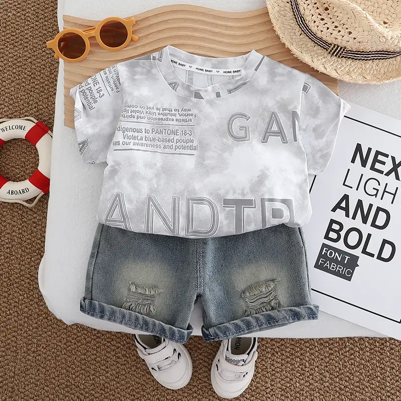 Boys 2Pc Bubble Letter T-Shirt Suit Summer 1-5Y - Image 2