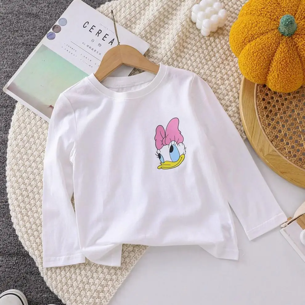 Girls Cotton Cartoon T-Shirt White Long Sleeve 2025