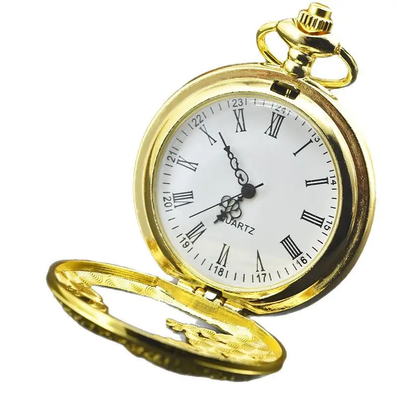 Golden Pocket Watch with Roman Numbers & Quartz Movement - Image 8