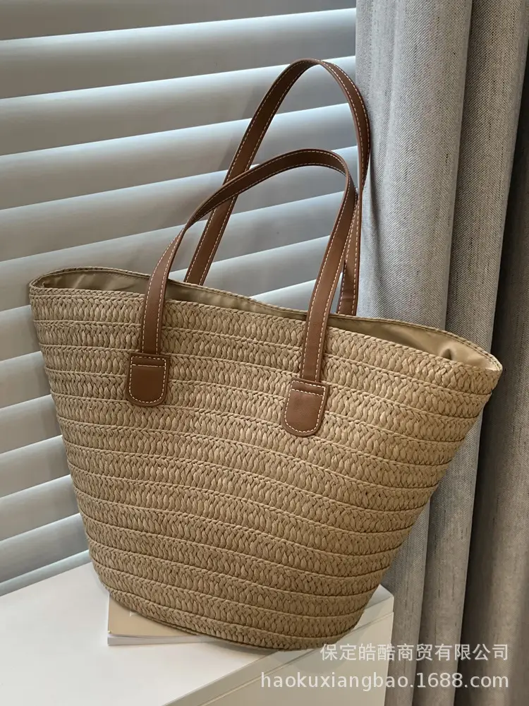 Beige Straw Veggie Basket Bag for Women - Image 5