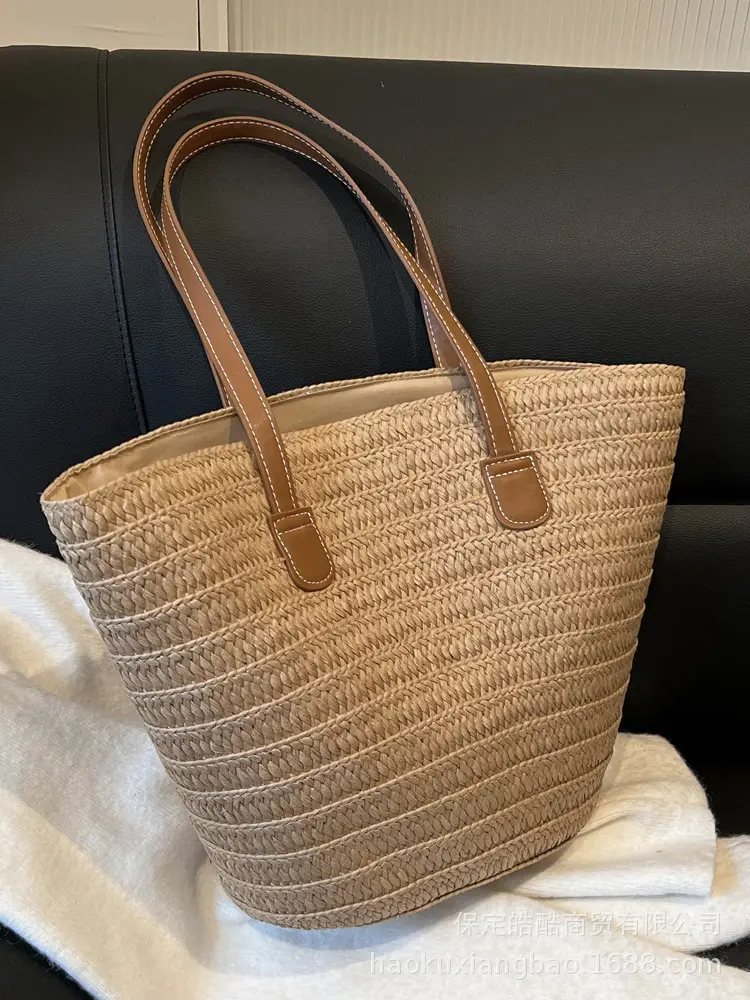 Beige Straw Veggie Basket Bag for Women - Image 7