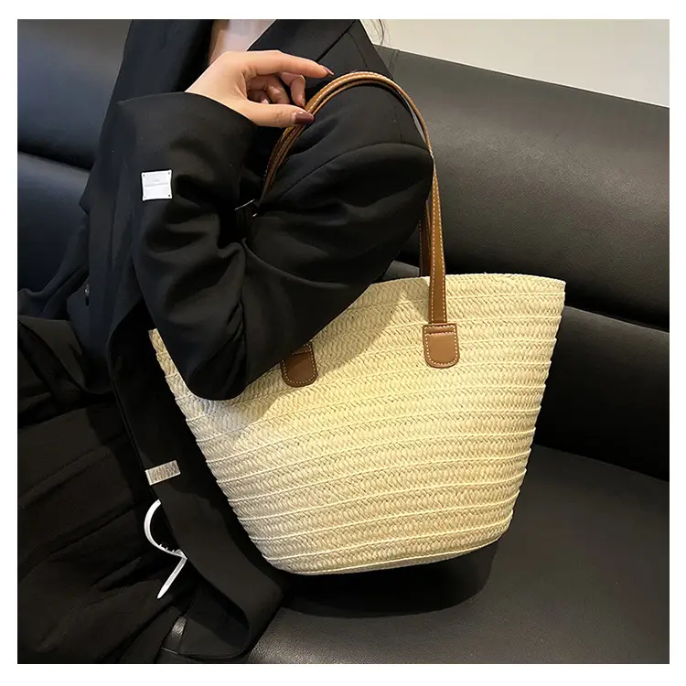 Beige Straw Veggie Basket Bag for Women — feature 13