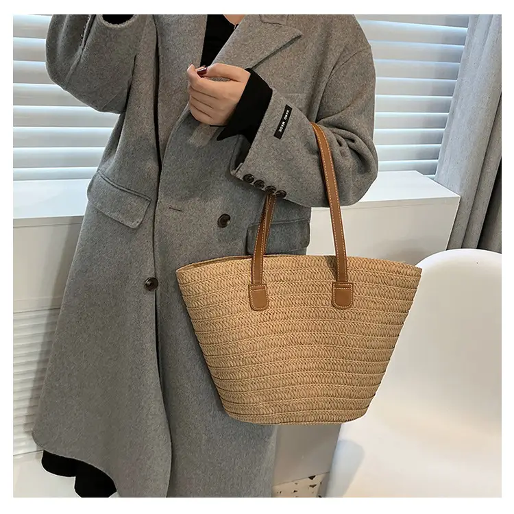 Beige Straw Veggie Basket Bag for Women — feature 15