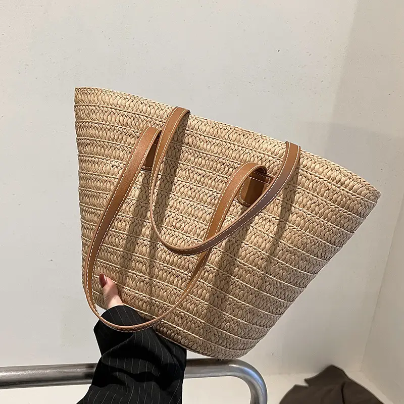Beige Straw Veggie Basket Bag for Women - Image 2