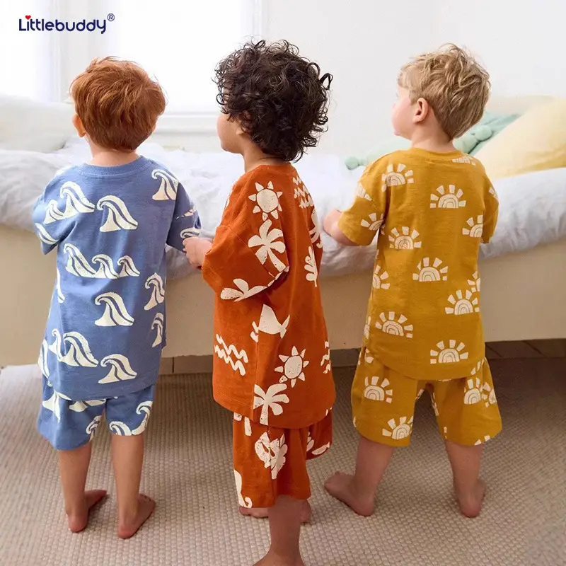 Blue Printed Cotton Baby Shorts & T-Shirt Set