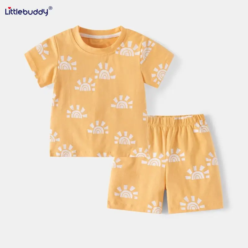 Blue Printed Cotton Baby Shorts & T-Shirt Set