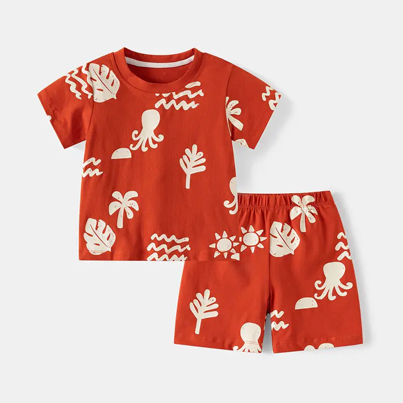 Blue Printed Cotton Baby Shorts & T-Shirt Set