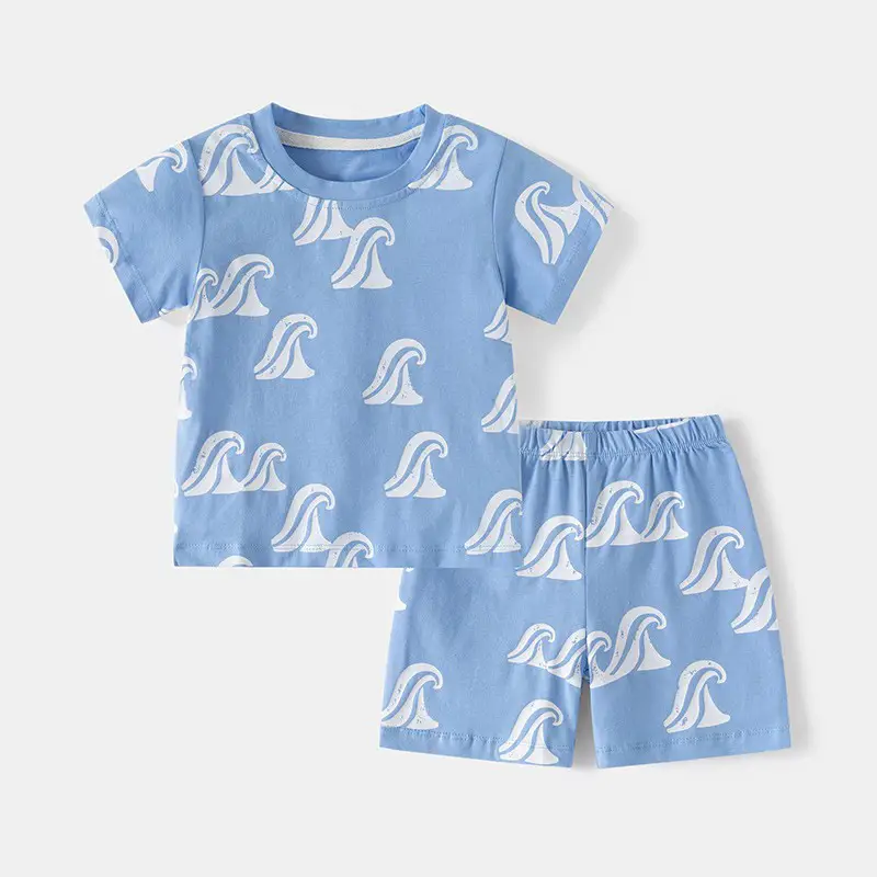 Blue Printed Cotton Baby Shorts & T-Shirt Set